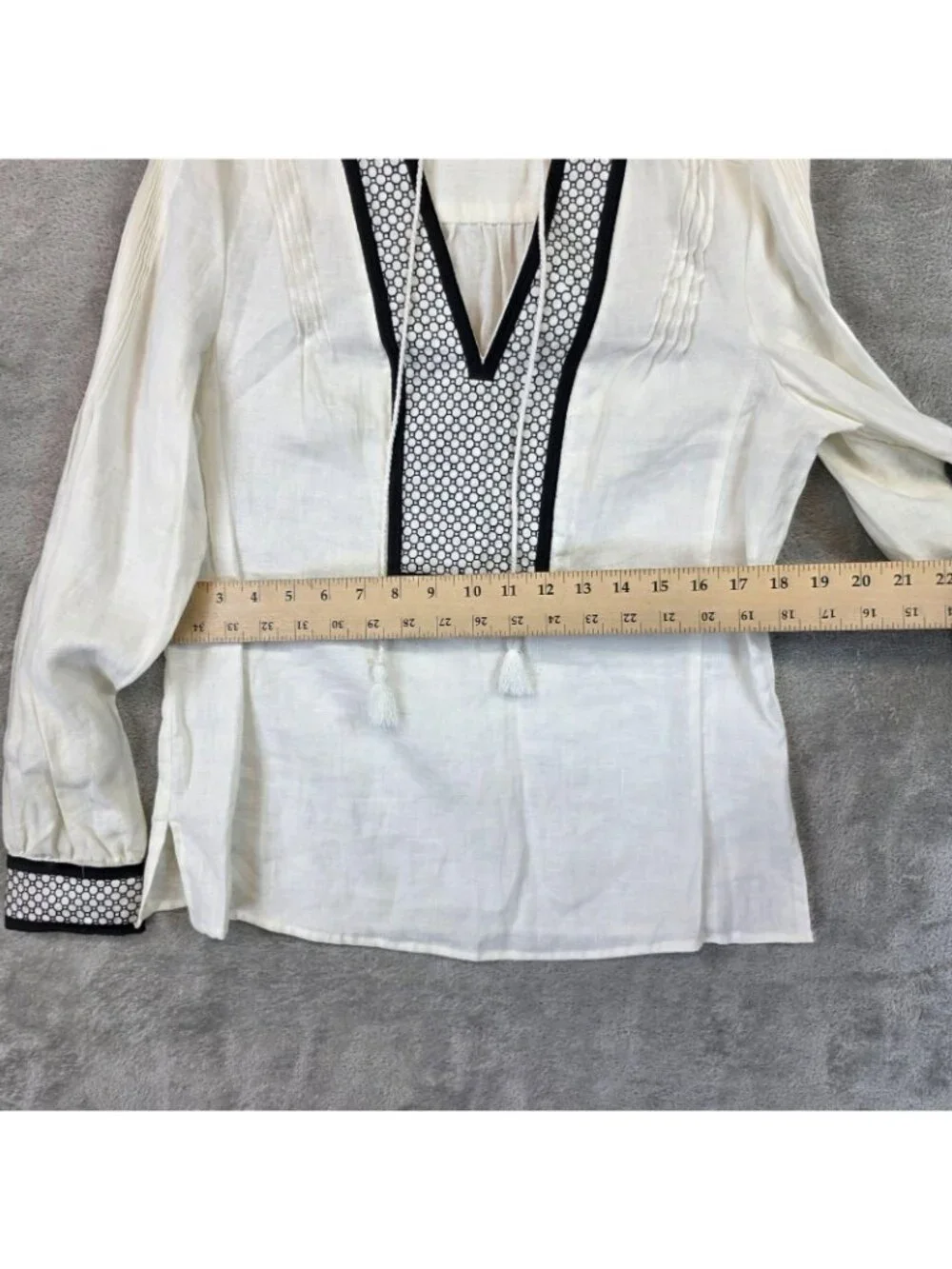 Mercer & Madison Blouse Womens S White 100% Linen Long Sleeve Embroidered Tunic